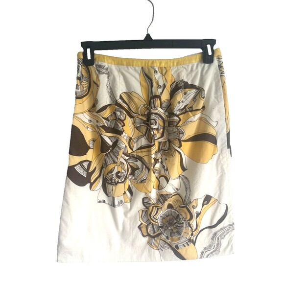 Ann Taylor LOFT A-Line Skirt Floral Yellow White Brown 100% Cotton SIZE 4 - Picture 2 of 9